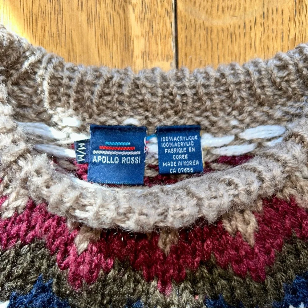 Vintage Apollo Rossi Men’s Fair Isle Sweater Size Medium Pattern Knit - Picture 3 of 8